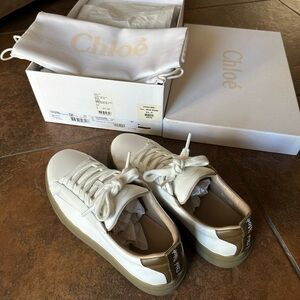 Chloe White and Brown Women’s Lauren Sneakers